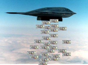 stealth bomber dropping money